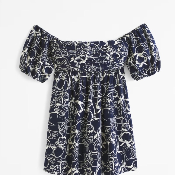 Abercrombie & Fitch Pants - Navy and White Off-Shoulder Dress